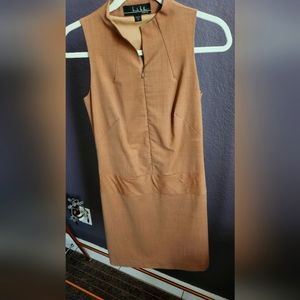 Nicole Miller brown camel color dress front zip made in USA sz 0